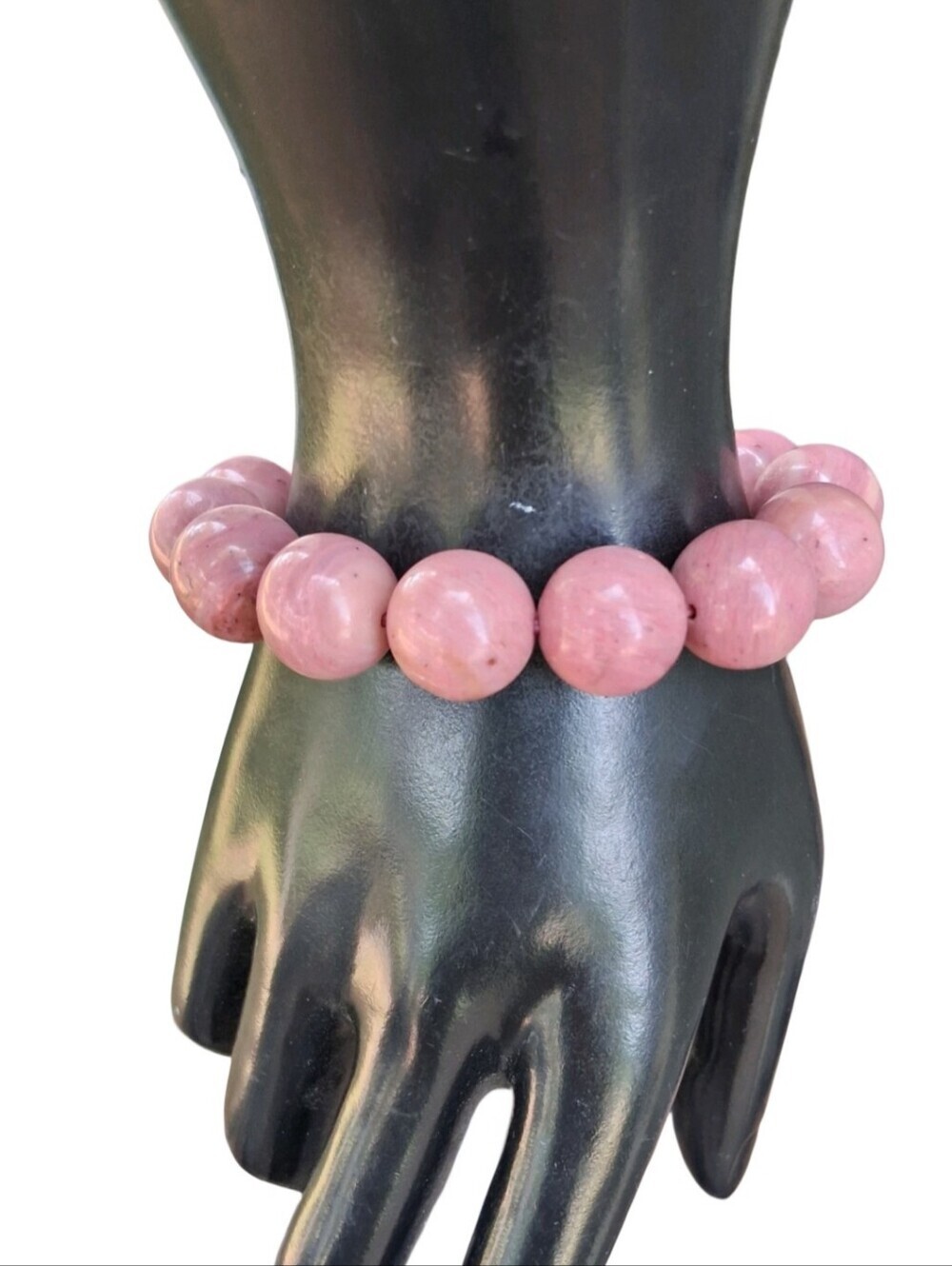 Vintage Rhodonite Pink Jasper Gemstone Round Bead Stretch Bracelet